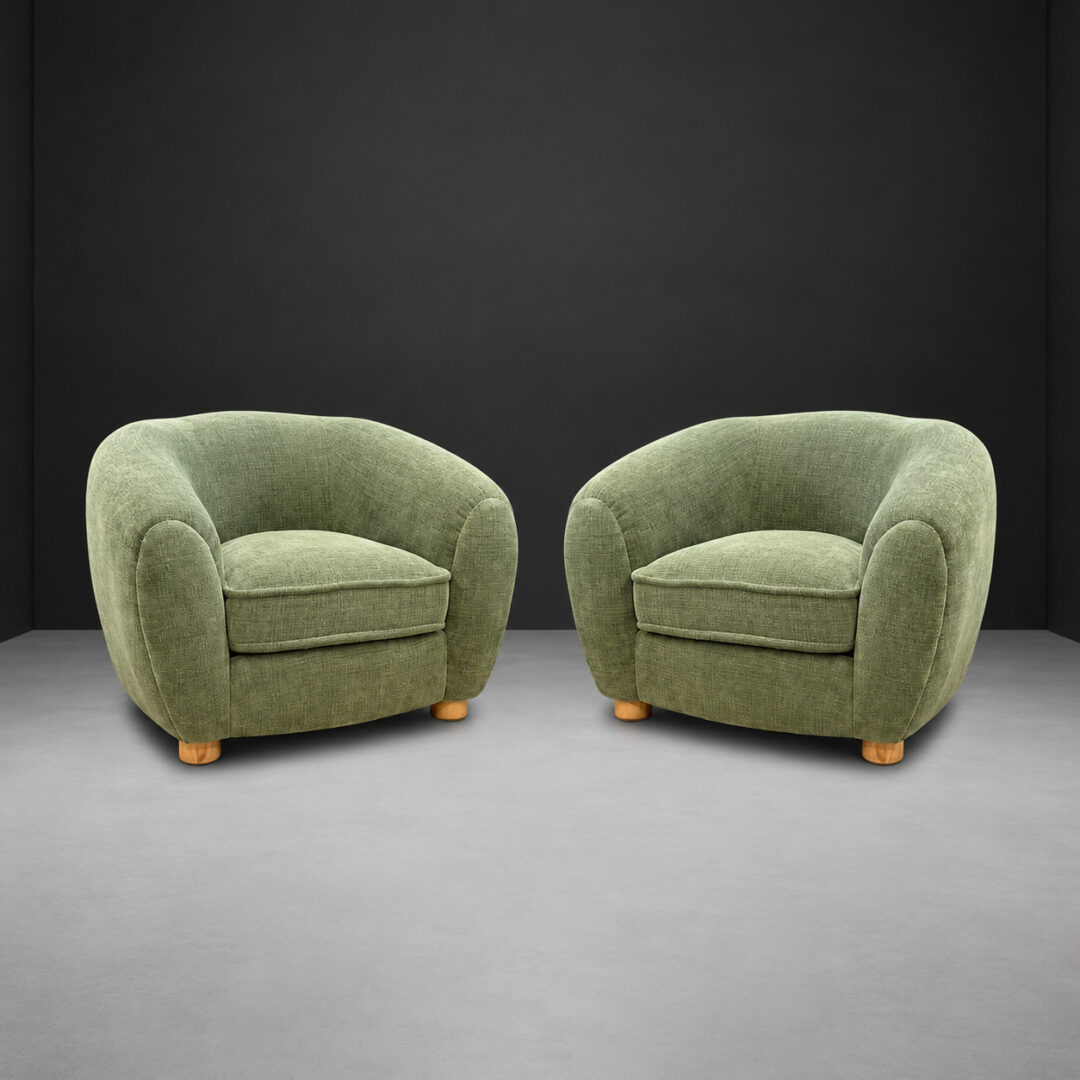 Pair Of Jean Royere Style Club Chairs Auction featured